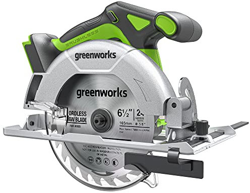 Greenworks 24V Brushless 6-1/2 Circular Saw, 4,800 RPM, Adjustable Cutting Depth 45°/90°, Tool Only
