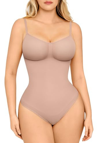 FeelinGirl Shapewear für Frauen Bauchkontrolle Ganzbrust Body Shaper Body Butt Lifter Oberschenkel schlanker, D-Skin Snap Thong