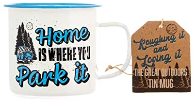 Boxer Gifts 'Home is Where You Park It' Enamel Tin Camping Mug | Fun Portable Shatterproof Travel Mugs for Van Motorhome Caravan | Novelty Campervan Gifts for Men & Women