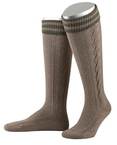 Lusana Kniestrümpfe mit handgezogenem Zopf und farbig abgesetztem Bund L8995R, Größe:40-41, Farbe:trachtenbraun/jägeroliv (1230)