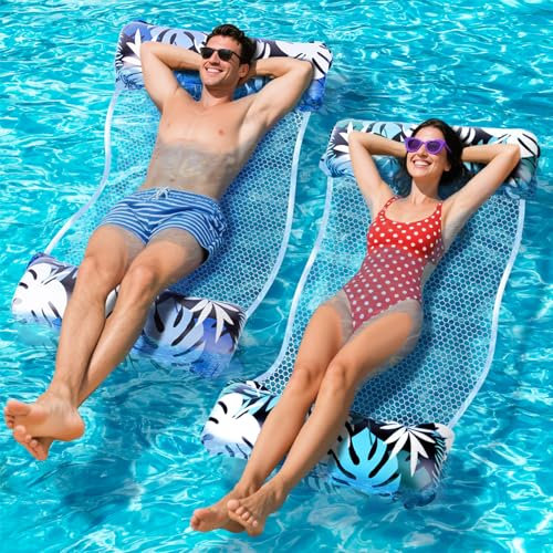 Orifinter Pool Inflatable, 2 Pack XL Inflatable Pool Floats, 4 IN 1 Swimming Pool Floats Hammock, Inflatable Pool Toys Water Hammock for Party Summer Water Beach Lake Fun
