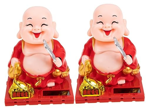 Abaodam 2stücke Maitreya Buddha Solar Figur Energiesparende Buddha Statue Für Auto Und Tischdeko Kreative Wohnaccessoires Feng Shui Glücksbringer Für Schlafzimmer Und Wohnzimmer