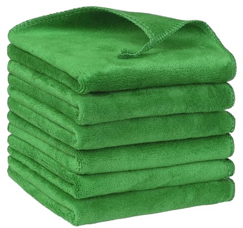 Uxcell Microfiber Thick Absorbent Kitchen Dish Clothes Towels | Reusable Cloths. Kitchens, Bathrooms, Cars. Holds Weight in Water. Streak-Free Surface. Green Pack of 6