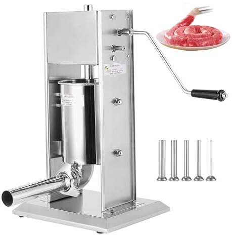 Vertikaler Wurstfüller, 5L manuelle Wurstmaschine mit 5 Fülldüsen, Wurstfüllmaschine aus Edelstahl, Churro-Maschine für den gewerblichen und privaten Gebrauch