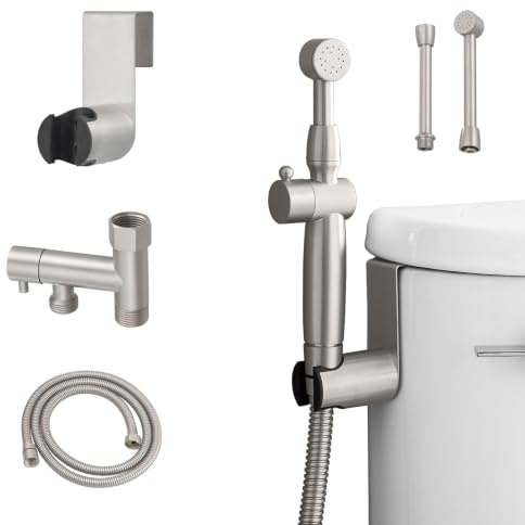 Greenspring Bidet-Sprühaufsatz aus gebürstetem Nickel, Handbrause für Toilette, Messing, Stoffwindelsprüher, Bidets zur Befestigung von Toiletten, mit verstellbaren Sprühköpfen | Gebürstetes Nickel, verstellbare Länge, Sprühköpfe mit Bidet-Schlauch, Stoffwindelsprüher für WC, Wand oder WC-Halterung