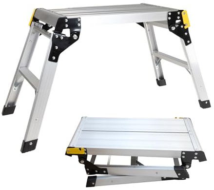 LEMODO Arbeitsplattform | Arbeitsbühne mit Antirutsch-Oberfläche 51 x 30 cm | Laufbühne bis zu 150 kg belastbar | Aluleiter mit 2 Stufen | Plattformleiter
