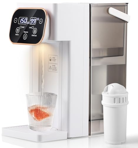 CGOLDENWALL Filtered Hot Water Dispenser for Home Use, Instant Heating, Variable Temperature & Volume Control, Digital Touch Screen, Energy Efficient, 3L