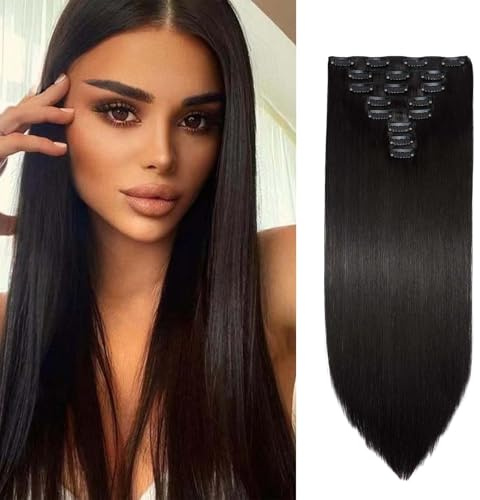 Gairyan Clip in Extensions hårförlängning, klämmor, 8 delar, set, syntetiskt hårdel, clip on hair Extensions clips, 66 cm, slätt långt balayage konsthår för flickor (mörkbrun)