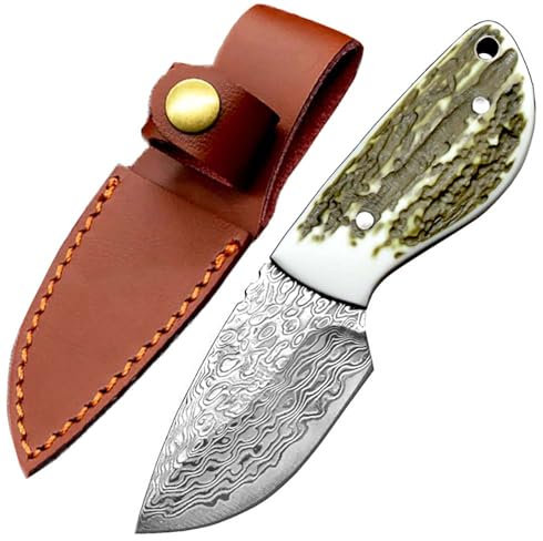 Petit outil pratique en acier - Couteau tranchant antidérapant damas - Couteau de survie portable - Couteau de chasse - Couteau de chasse - Couteau droit - Couteau de ceinture contre les damas et