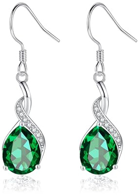 Cangall Ohrringe Silber 925 Hängend, 925 Sterling Silber Ohrringe Hängend mit Grün Zirkonia, Haken Hängende Ohrringe Damen Silber, Leicht Tropfen Ohrhänger Silber Schmuck zu Muttertag Weihnachten