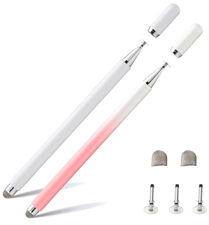 Twiller Disc Tablet Stift, 2 in 1Tablet Pen für Alle Tablets mit Magnetkappe, 2 pcs Eingabestift Stylus Touchstift Handy Stift Kompatibel mit iPhone, iPad, Samsung, Chromebook, usw Rosa Weiß