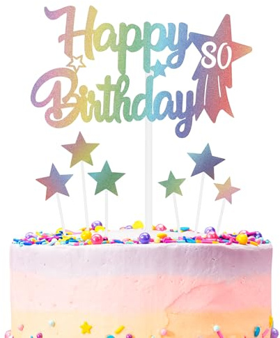 Rainbow Birthday Cake Decoration, Number 80 Rainbow Cake Topper, Any Holiday and Party Cake Color Decoration, Birthday Celebration Decoration for Boys and Girls