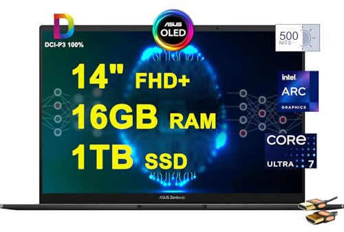 ASUS Zenbook 14 OLED Copolit AI PC Laptop 14 pulgadas FHD+ Lumina OLED Touch (500nits, 100% DCI-P3, brillante) Intel 16-core Ultra 7 155H 16GB RAM 1TB SSD retroiluminado Thunderbolt Harman/kardon