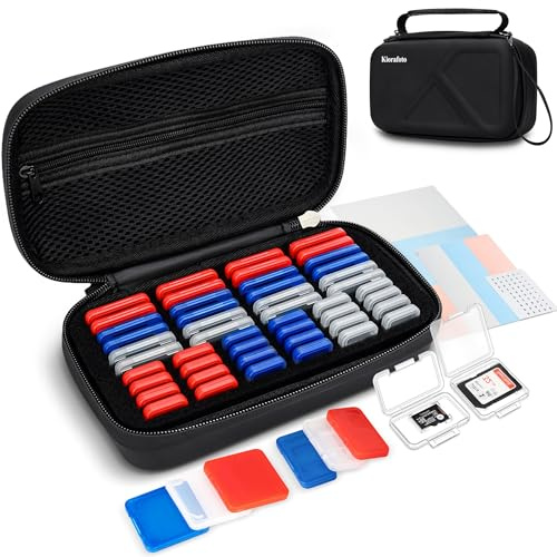 Funda para tarjetas de memoria de poliuretano EVA con 48 soportes de plástico transparente para 24 tarjetas SD SDHC SDXC y 24 TF MSD, doble protección, resistente al agua, antigolpes, organizador de