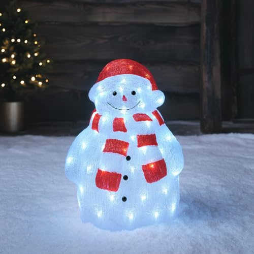 Lights4fun Outdoor Christmas Figure Light Up LED Acrylic Snowman Plug In with Timer 46cm