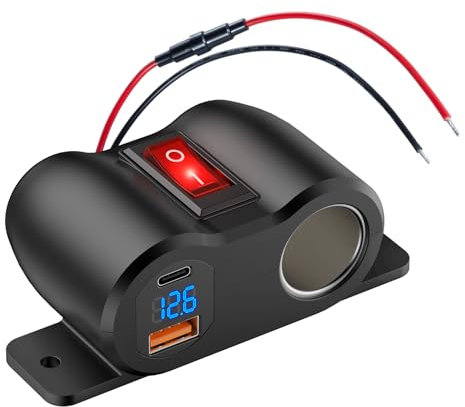 2 in 1 Vormontage-Leitungspaneel 12V USB-Steckdose Zigarettenanzünder-Steckdose, PD 30W und QC3.0 Auto USB Port Ladegerät mit LED-Voltmeter, 120W Steckdosenadapter mit Netzschalter für Auto Boot Kfz