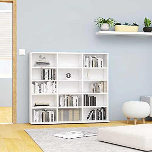 prissent CD-Schrank 102 x 23 x 89,5 cm aus Spanplatte Möbel Wohnzimmer Regal CD Regal Holz Bücherregal Holz Bücherregal Hochschrank Platzsparend Mehrzweckschrank Weiß glänzend