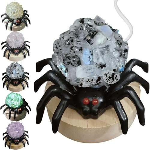 Start Project Light Glowing Halloween Decorative Amethyst Lamp Crystal Night Light With Wooden Base Halloween Lamp Gothic Home Porch Halloween Decoration Galaxy Light Projector (E, 8x8x7cm)
