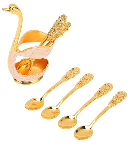 Jenngaoo Set of 6 Coffee Spoons, Stainless Steel Teaspoons with Swan-Shaped Base Holder – Vintage Decorative Dessert Spoon Set for Coffee, Tea and Desserts | Small Spoons for Home Kitchens, Cafés and as Gifts