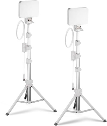 Otrest BP66 LED Videolicht Panel Beleuchtungsset, 2er Pack, dimmbar, zweifarbig, 3200K und 5600K, CRI 95, 750Lux, tragbares USB Studiolicht mit Stativ und Filter für Fotografie, Videoaufnahmen, Weiß