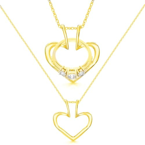 Niaspi Pfirsich-Herz-Ringhalter-Halskette für Frauen und Mädchen, Titanstahl, offener Liebesherz, Ringhalter, Halskette, Merry Me, Hochzeit, Verlobung, Jahrestag, Schmuck, Gfits, Einheitsgröße, Titan,
