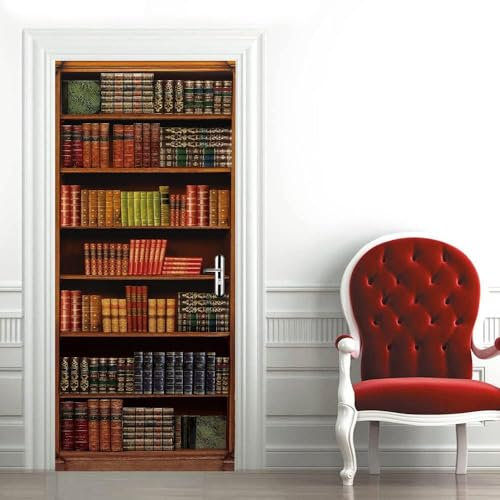 Türbekleben Vintage-Bücher Türtapete, Selbstklebend TürPoster Vintage-Bücher Türbilder, 3D Fototapete Türfolie Poster Tapete Türaufkleber Tür Tapeten 95 x 215 cm q6658