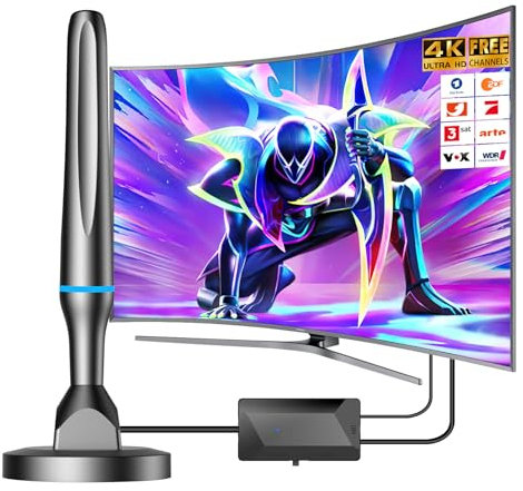 DVBT2 Antenne, DVB-T/DVB-T2-Antenne, Stärkere Stabantenne für digitales Fernsehen/Digital TV/DAB Radio/DVB-T2 Tuner Stick, Maximale Signalqualität - Mit Magnetfuß 3m Kabel