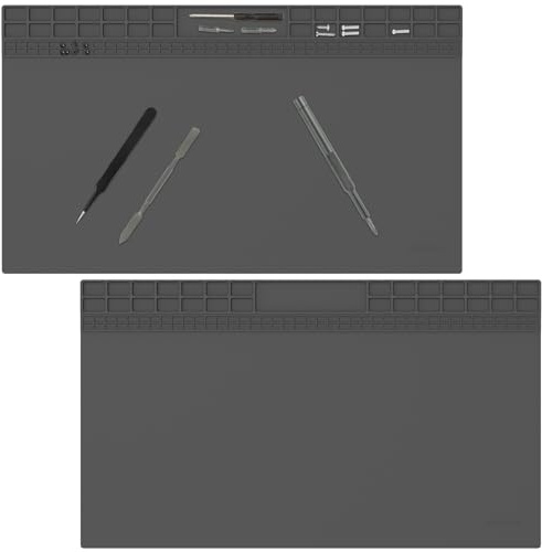 2Pcs Silicone Soldering Mat Extra Large 60x35cm Heat Resistant Workbench Repair Work Mat Grey for Soldering Iron Electronic Phone Laptop Repair
