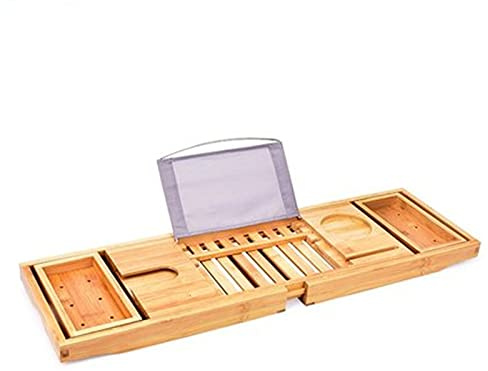 Msuiiixcccc Bathtub Caddy Tray Non-slip Telescopic Bathtub Rack Adjustable Bathtub Wooden Barrel Bathtub Bracket Bathroom Bath Shelf Board (Color : Natural Size : 70-105x22x4cm)