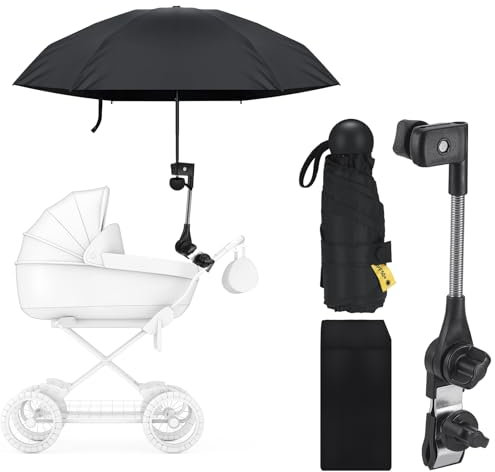 Starvortex Sonnenschirm Kinderwagen UV Schutz Baby, 360°Sonnenschirm Baby für Kinderwagen Schirm, Durchmesser 90cm Sonnenschirm Buggy für Liegestuhl Rollstuhl, Legierung Regenschirm Kinderwagen