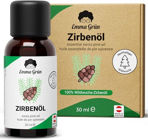 Emma Grün® Zirbelkieferöl 30 ml – 100% naturreines ätherisches Gebrauchsöl | Pinus cembra aus Österreich – wilde Ernte – für Diffuser, Zirbenspäne, Sauna & Duftlampen – durch Wasserdampfdestillation