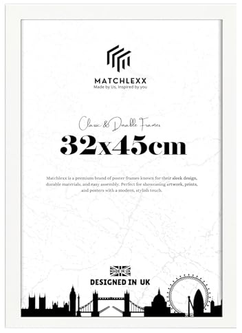 MatchLexx Modern Sturdy & Durable Large White 32x45 cm Picture Poster Frames | Wooden Frames with HD Perspex Front picture Gallery Jigsaw Puzzle | Perfect for Home & office Decor