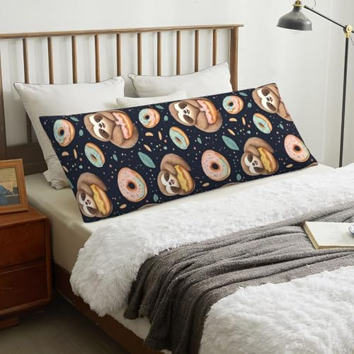 Federa per cuscino per il corpo con cerniera, 50 x 137 cm, con stampa di bradipo e ciambella, morbida e confortevole federa lunga rimovibile