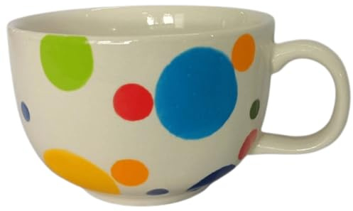 B2SEE Große Kaffee Tasse/Becher aus Keramik, 500 ml bunt bauchig handbemalt (bunte Punkte)