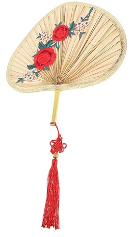 HORIALENCE Abanico de Palma Natural para Abanico Portátil de Verano Estilo Chino con Diseño de Flor de Ciruelo para Decoración y Refrigeración Casa