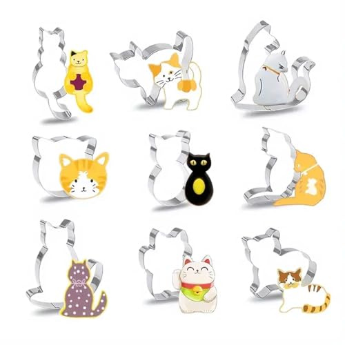 ZORVYN Ensemble de 9 emporte-pièces chat amusants pour biscuits et cookies, accessoires de pâtisserie pour amoureux des animaux en acier inoxydable