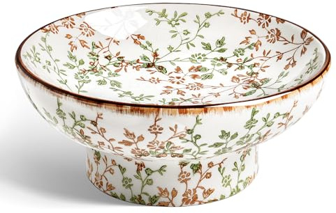LE TAUCI 10 Ceramic Decorative Bowl, Key Bowl for Entryway, Handcrafted Sturdy Pedestal Bowl, French Country Fruit Bowl for Kitchen Counter, Centerpiece, Vine Green