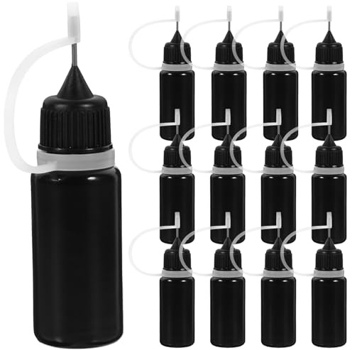 Angoily Lot de 20 Flacons Souples pour Colle Embout Aiguille, Faciles à Presser, Capacité 10ml, en Plastique Noir, pour Distribution Précise de Liquide