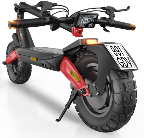 E Scooter mit Straßenzulassung 10 Zoll Offroad-Reifen 500W Motor | MAX 80Km Reichweite | Bequeme Dämpfung & Blinker (EMark) | E Roller für Erwachsene