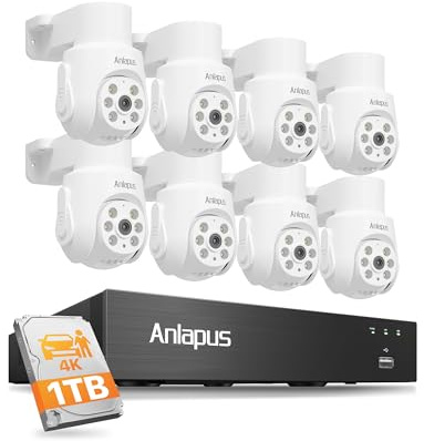 Anlapus 4K Wired CCTV Camera System, 8CH DVR Kit, 8x 8MP Security Cameras | 360° Pan/Tilt, 1TB HDD for 24/7 Home Surveillance, Human Vehicle Detection, Night Vision