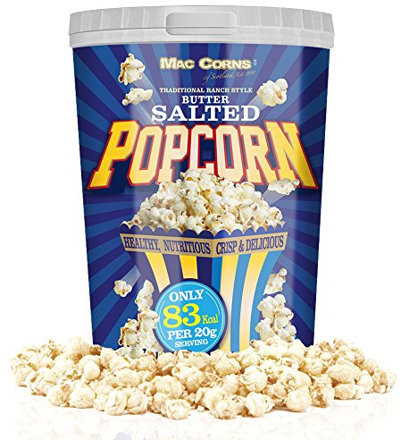 MacCorns - Salted Butter Popcorn - 12 x 30g - 1tr Tub - Salted Popcorn for Kids & Adults - Traditional Popped Popcorn, Perfect for Movies Nights, Snacks & Party & Events