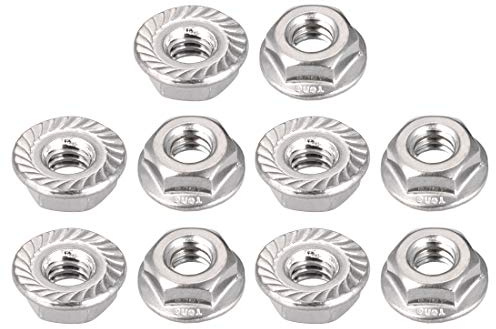 sourcing map 1/4-20 Serrated Flange Hex Lock Nuts, 304 Stainless Steel, 10 Pcs