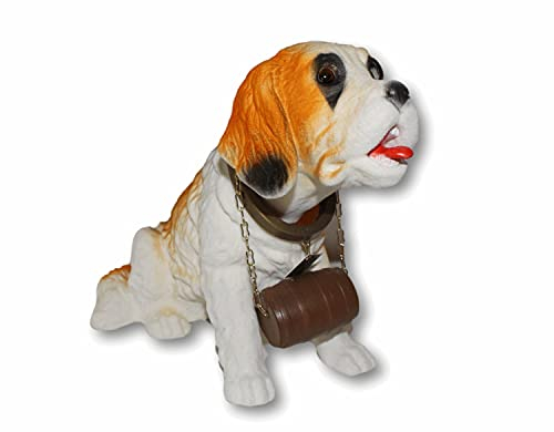 RAKSO Wackel Figur Hund Bernardiner Wackelfigur H 16 cm mit Faß groß Dekofigur mit Wackelkopf