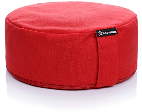 BODYMATE Cojín de Yoga Redondo | 31 cm diámetro 13 cm Alto | Relleno de cáscaras de Trigo sarraceno | Funda extragruesa y Lavable en Lavadora de algodón 100% | Cojín de meditación | Cojín de Asiento