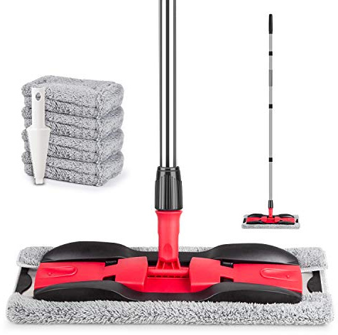 MEXERRIS Microfibre Mops for Cleaning Floors - Floor Flat Mop with 4 Reusable Pads & 59Adjustable Handle - Dry Dust Mops for HardwoodWood Laminate Tile Floors Cleaning - Commercial Home Mop