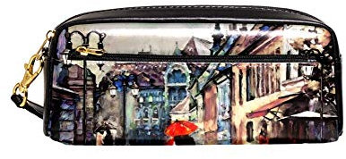 Kulturbeutel, Motiv: Ölgemälde, Motiv: Moulin Rouge, Paris, Frankreich, tragbar, PU-Leder für die Schule, Stifteetui, wasserfest, Kosmetiktasche 20.5x5x8.5cm/8.1x2x3.3in Style02