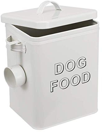 Pethiy Hundefutter hundeleckerli aufbewahrung box,6.5 Liter Metall hundefutter box Aufbewahrungdose mit Schaufel und Versiegelt deckel fur Trockenfutter Tierfutter- Halten bis 2,5 kg -Weiß-dog food