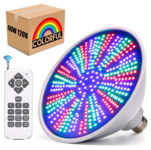 Pool Lights, 120V 40W RGB Color Changing Underwater LED Pool Light for Inground Pool with Remote Control, E26 Replacement Bulb Fit in for Pentair and Hayward Pool Light Fixtures