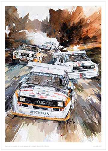 MINSEOK Aquarell-Auto-Poster – Premium A3 Wanddeko, Vintage Drucke, Geschenkidee für Autoliebhaber – Dynamische Rallye-Sportwagen