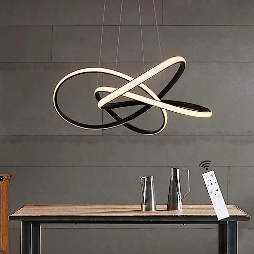 ZMH LED Pendelleuchte Wohnzimmer Schwarz Hängelampe Höhenverstellbar Ø58cm 62W Ringe Kronleuchter Deckenleuchte Dimmbar mit Fernbedienung Arbeitszimmer Küche Esszimmer Treppenlicht Kaffeeraum